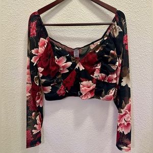 Fashion Nova Long Sleeve Floral Mesh Crop Top Size 2X